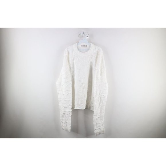 Vintage Coogi Mens 5XL Ed Bassmaster Biggie Smalls Textured Knit Sweater White